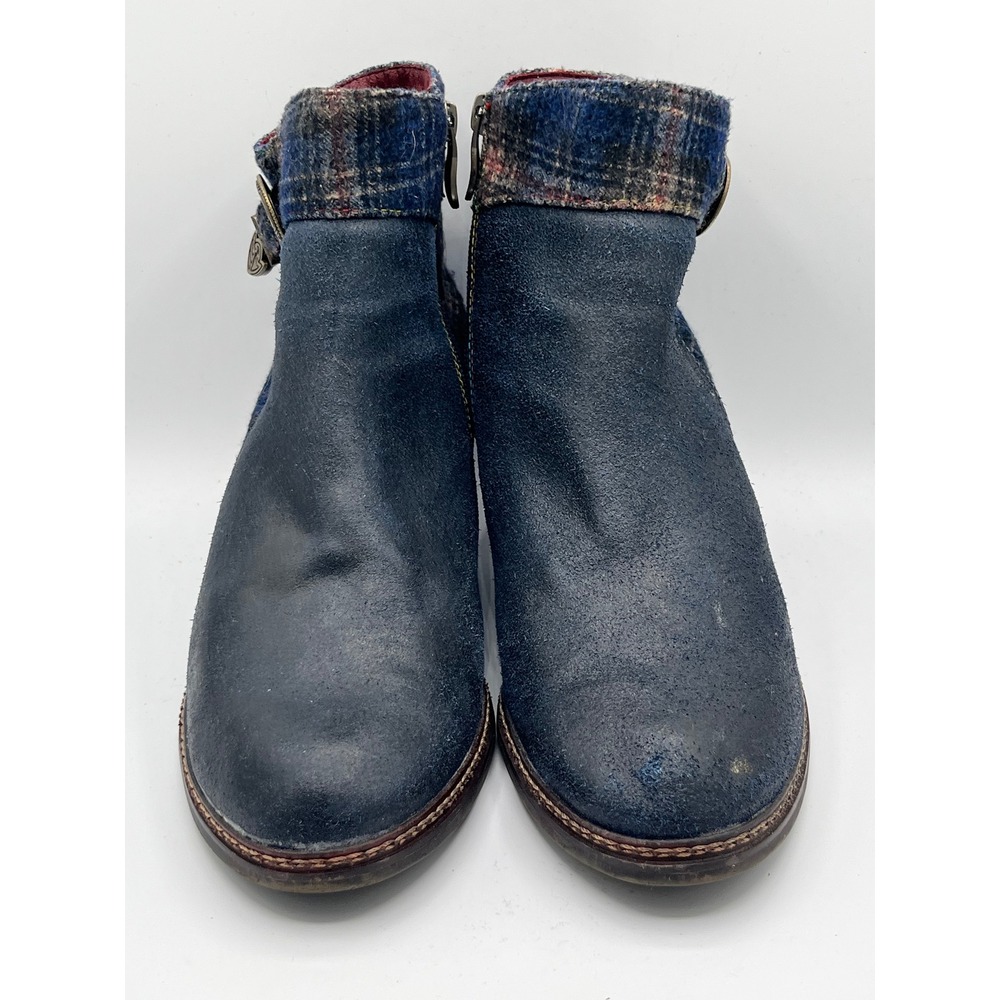 L'Artiste Spring Step Scottalaโ Navy Blue Plaid Leather Ankle Boots Women EU 42